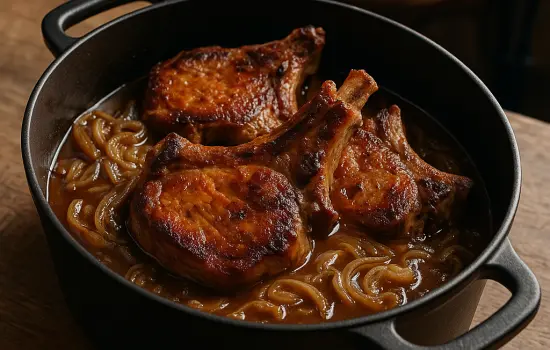Côtes de porc à la bière et aux oignons à l’ancienne