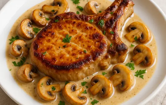 Côtes de porc à la crème et aux champignons à la française