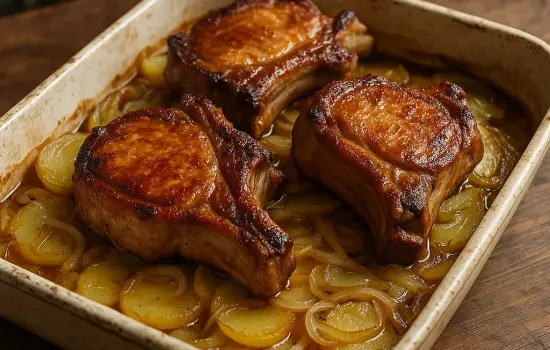 Côtes de porc aux pommes de terre boulangères à l’ancienne