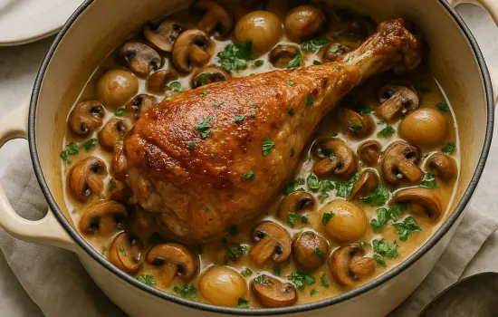 Cuisse de dinde au cidre et aux champignons à la normande