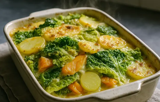 Gratin de chou vert au haddock et pommes de terre