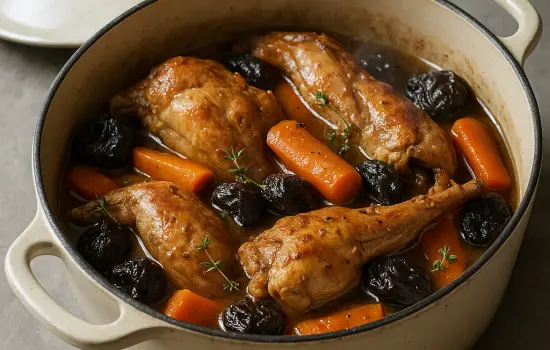 Mijoté de lapin aux pruneaux, carottes et thym