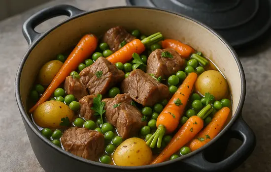 Navarin d’agneau printanier aux petits pois et carottes nouvelles