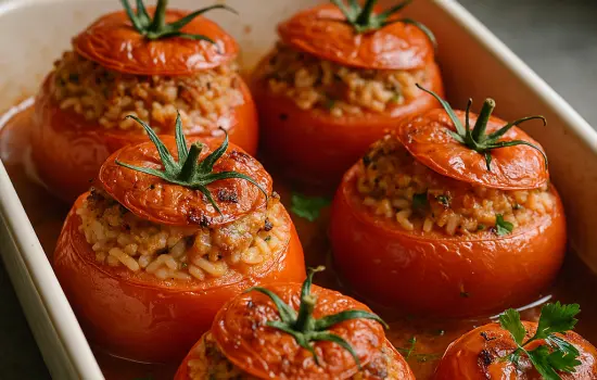 Petits farcis de tomates au riz, herbes et chair à saucisse