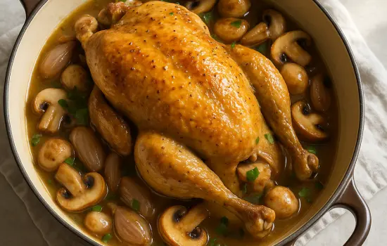 Pintade au riesling et aux champignons