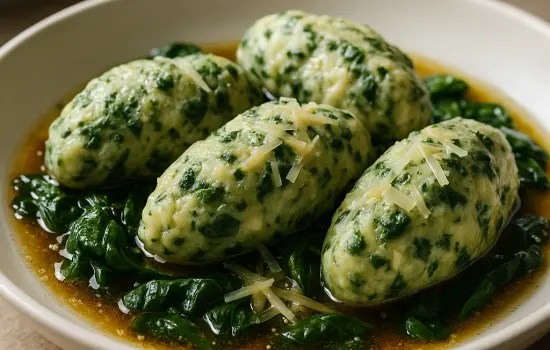 Quenelles de semoule aux épinards, comté et beurre noisette