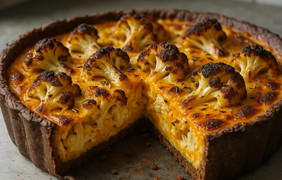 Quiche au chou-fleur rôti, mimolette et cumin