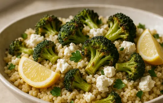 Salade de boulgour aux brocolis rôtis, feta et citron