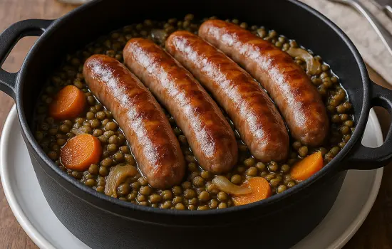 Saucisses de Toulouse aux lentilles à l’ancienne