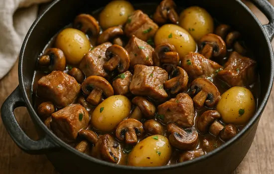 Sauté de porc aux pommes de terre et champignons à l’ancienne