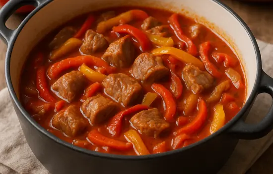 Sauté de veau aux tomates et poivrons à la basquaise