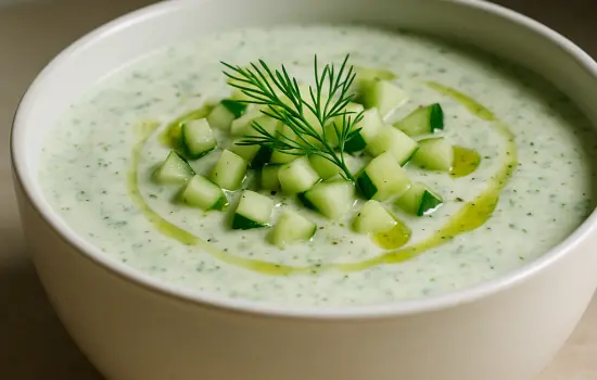 Soupe froide de concombre, yaourt grec et aneth facile