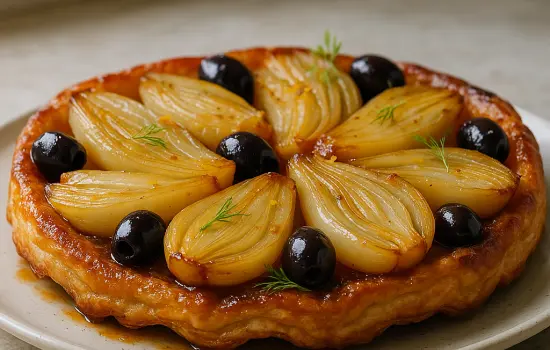 Tarte tatin de fenouil à l’orange et aux olives