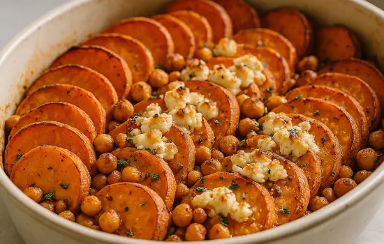 Tian de patates douces, pois chiches et feta